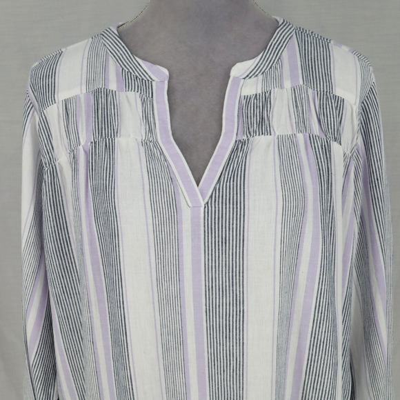 Splendid Top Womens XL White Lavender Stripe Linen Blend Pullover Blouse - Picture 7 of 12